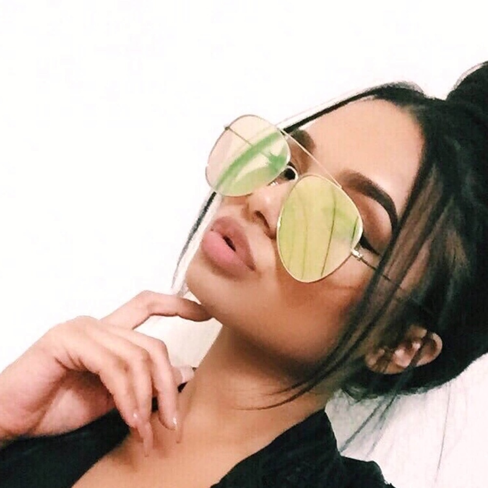 Fashion Aviator Sunglasses Pink Gold Lens Women